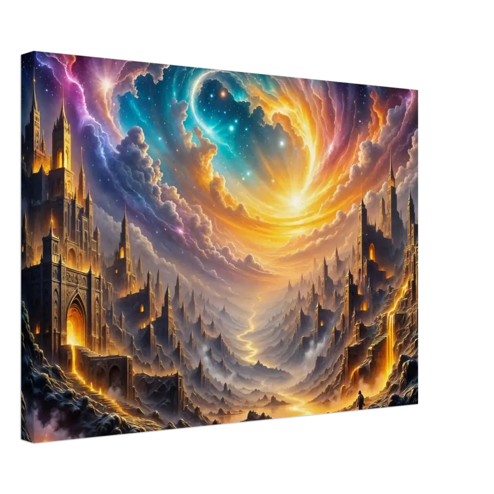 Vibrant fantasy city feel with eclipsed citadel under a sweeping vortex sky in PixiOnyx Gallery