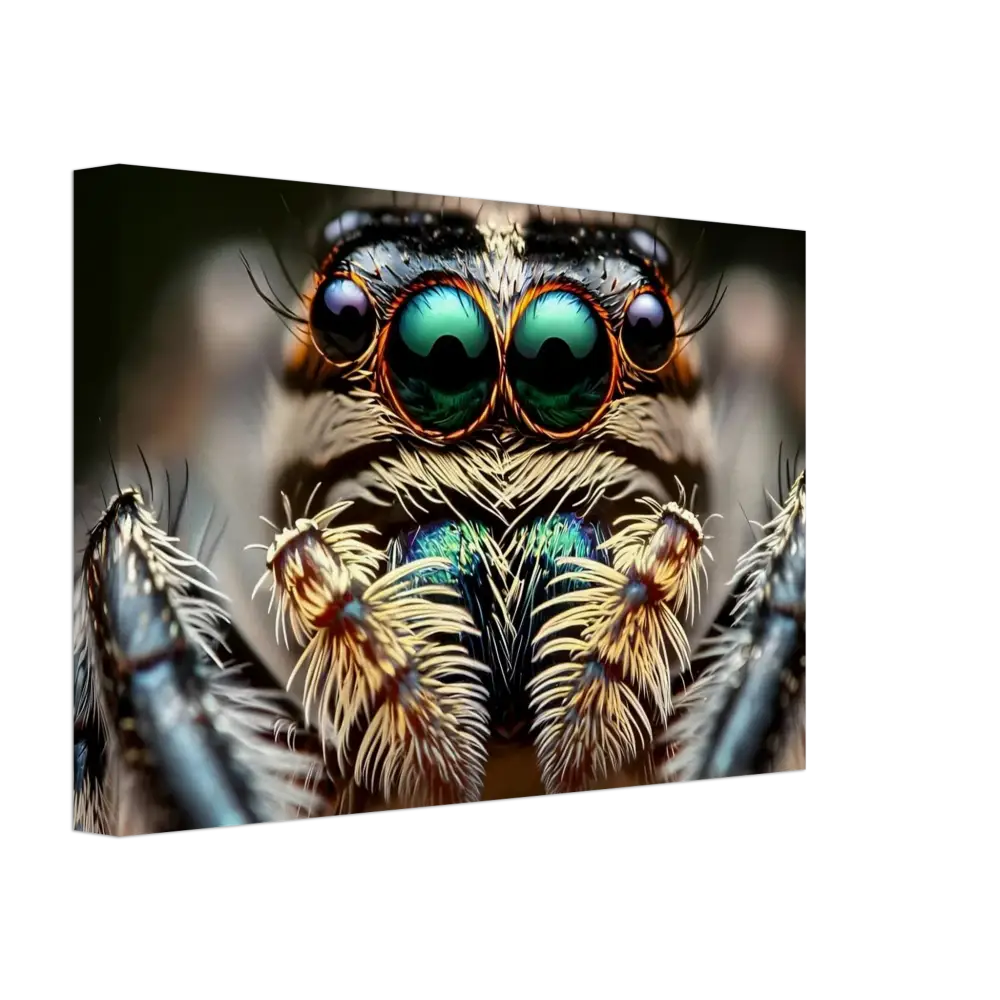 Detailed close-up of a jumping spider in Canvas Eight-Eyed Watcher by PixiOnyx Nature Obscura