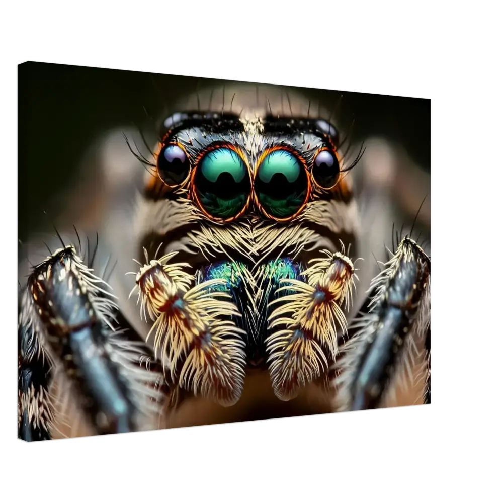 Close-up of a jumping spider’s face from Canvas Eight-Eyed Watcher PixiOnyx Nature Obscura