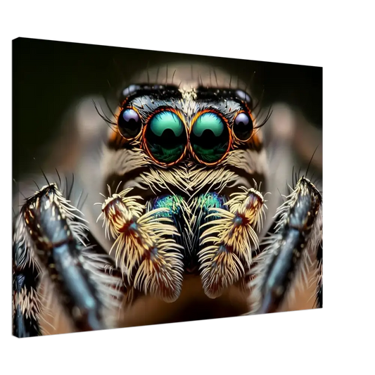 Detailed close-up of a jumping spider face from Canvas Eight-Eyed Watcher PixiOnyx Nature Obscura