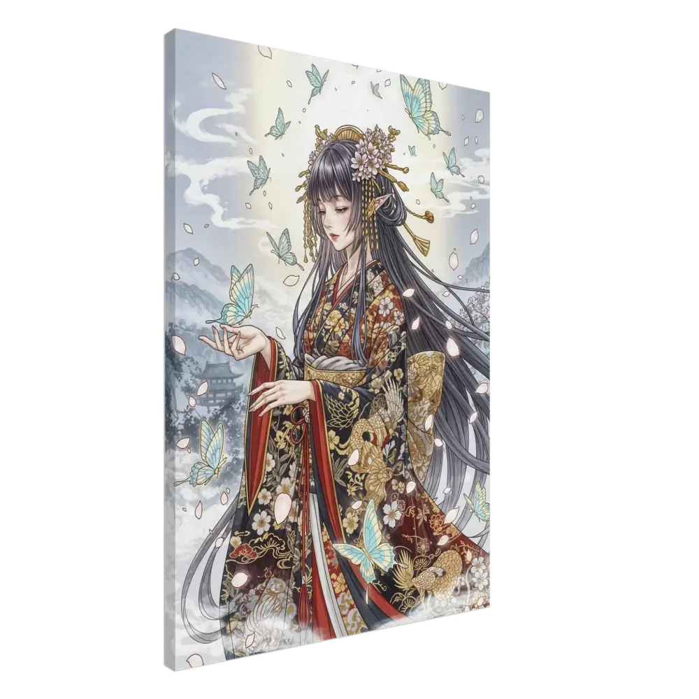Anime-style woman in kimono on hand-stretched poly-cotton blend canvas with solid wood frame