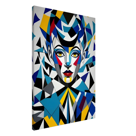 Geometric portrait painting displayed on PixiOnyx Dreamscape Canvas Fragmented Muse