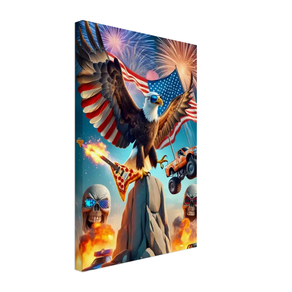 Patriotic eagle rock and roll fantasy artwork on Canvas Freedom Shreds Eternal by PixiOnyx Apex Americana
