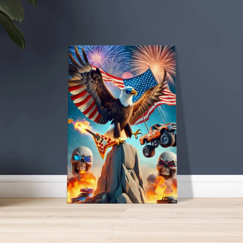 Patriotic eagle rock and roll fantasy artwork on Canvas Freedom Shreds Eternal PixiOnyx