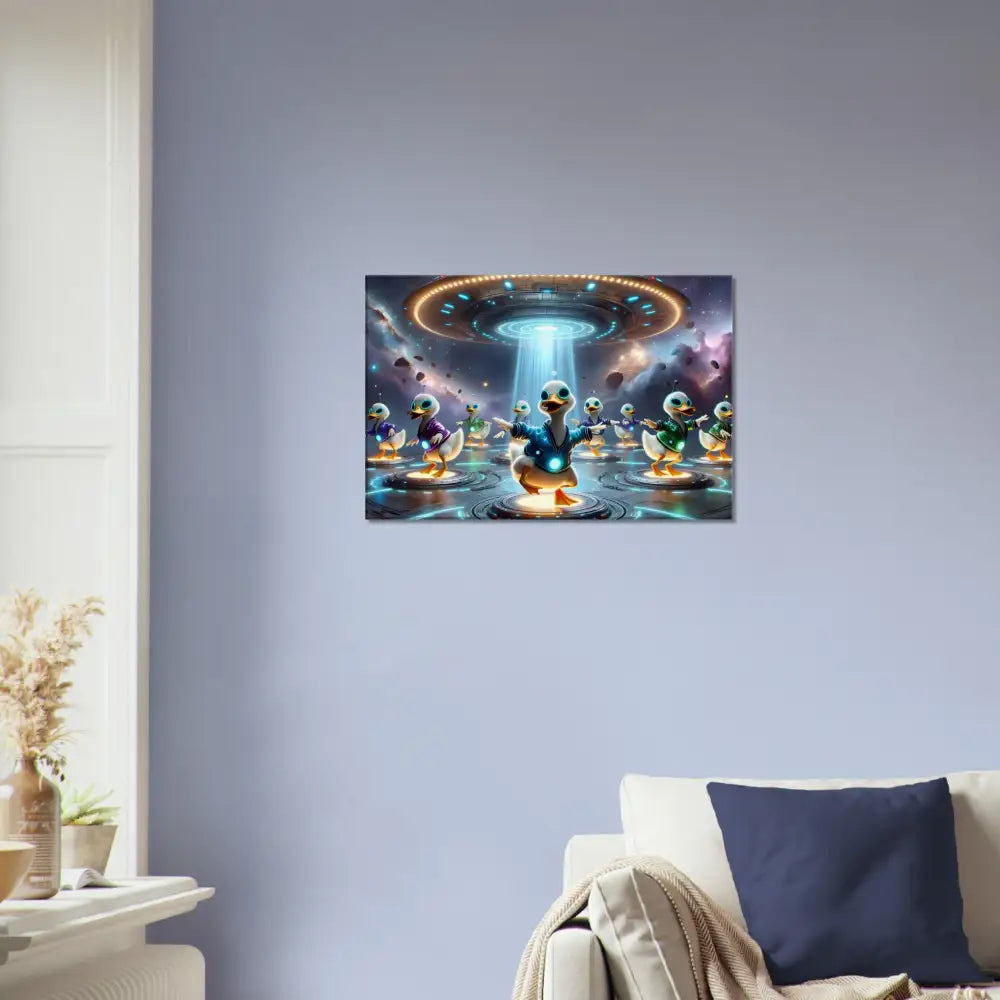 Framed Alien Duck Abduction Art on Canvas in PixiOnyx Galactic Dance Crew Scene