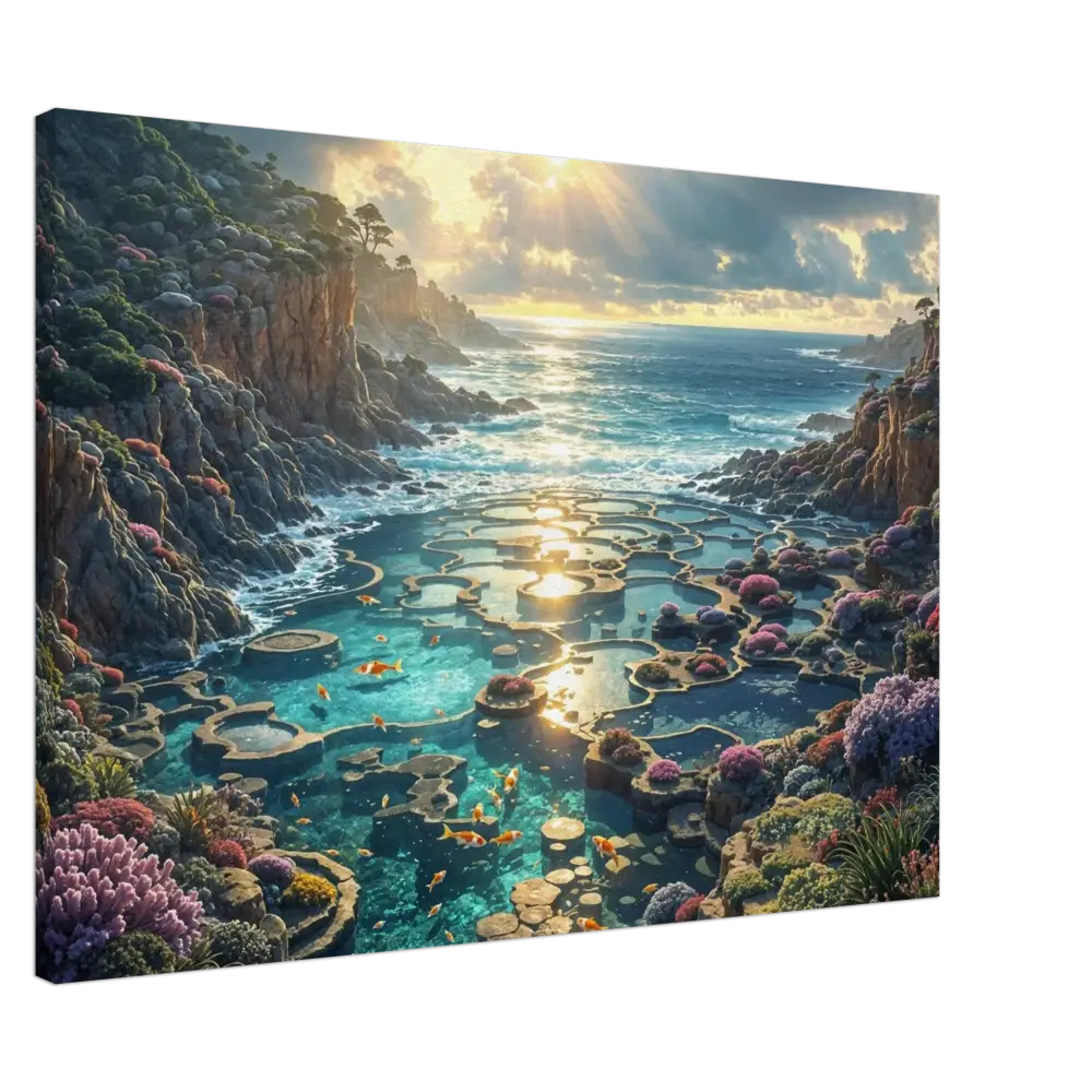 Coastal landscape painting on Canvas Garden of the Tides PixiOnyx Sculpted Serenity Edition