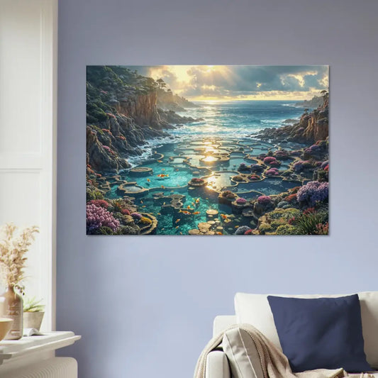 Coastal landscape painting on Canvas Garden of the Tides PixiOnyx Sculpted Serenity Edition