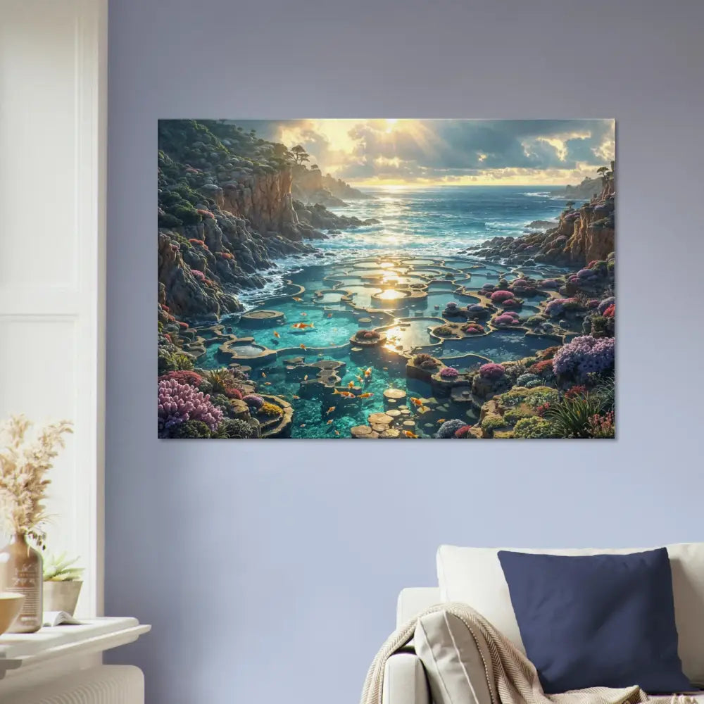 Coastal landscape painting on Canvas Garden of the Tides PixiOnyx Sculpted Serenity Edition
