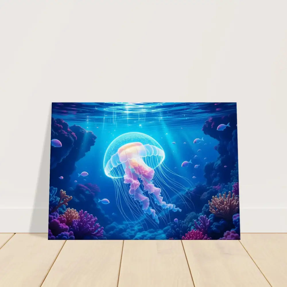 Underwater jellyfish canvas print from PixiOnyx Ocean Reverie series showcasing cosmic drift art