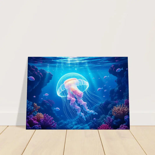 Underwater jellyfish art print on Canvas Glowing Wanderer Cosmic Drift by PixiOnyx Ocean Reverie