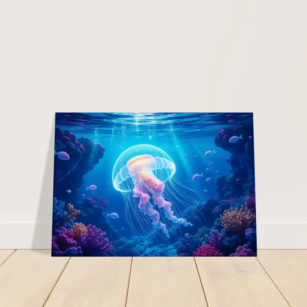 Underwater jellyfish canvas print from PixiOnyx Ocean Reverie Glowing Wanderer cosmic drift collection