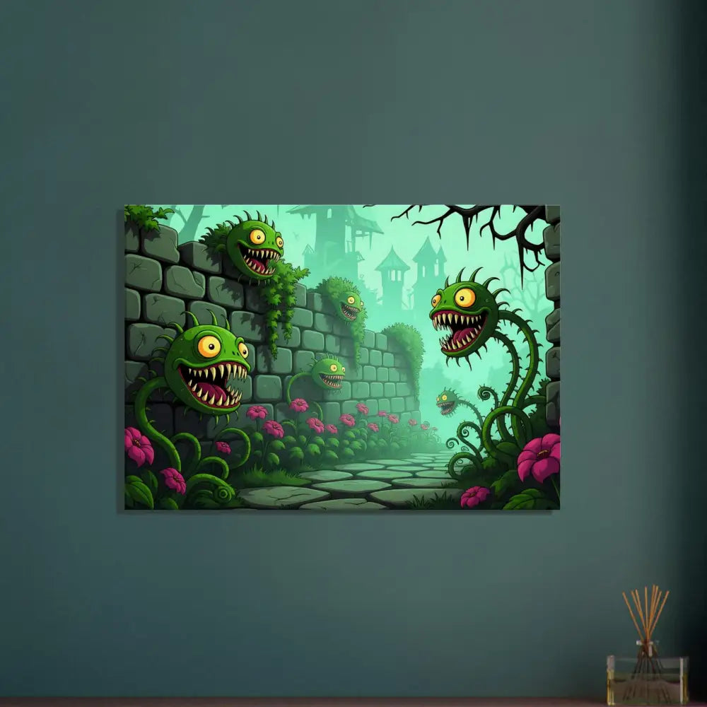 Cartoonish monster plant artwork on Canvas Grinvine Grove by PixiOnyx Surreal Fantasy Nature