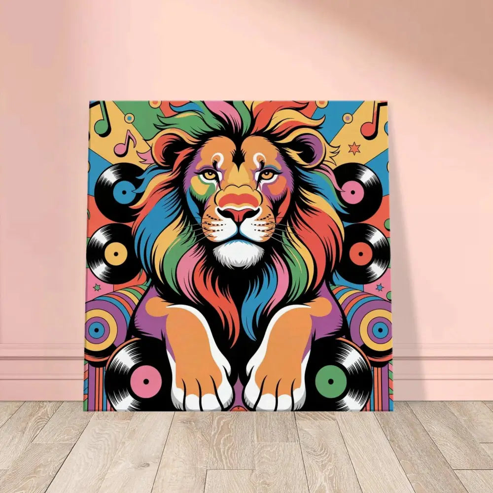 Vibrant pop art Canvas Groove King PixiOnyx Rhythm Jungle with rainbow lion and musical notes