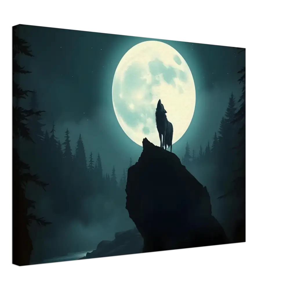 Silhouette of howling wolf on Canvas Howling at the Moon PixiOnyx Lunar Reverie