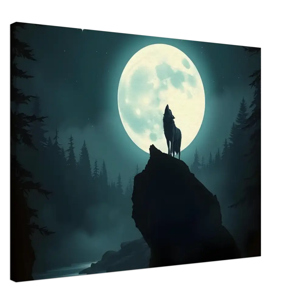 Silhouette of a howling wolf on Canvas – Howling at the Moon by PixiOnyx Lunar Reverie