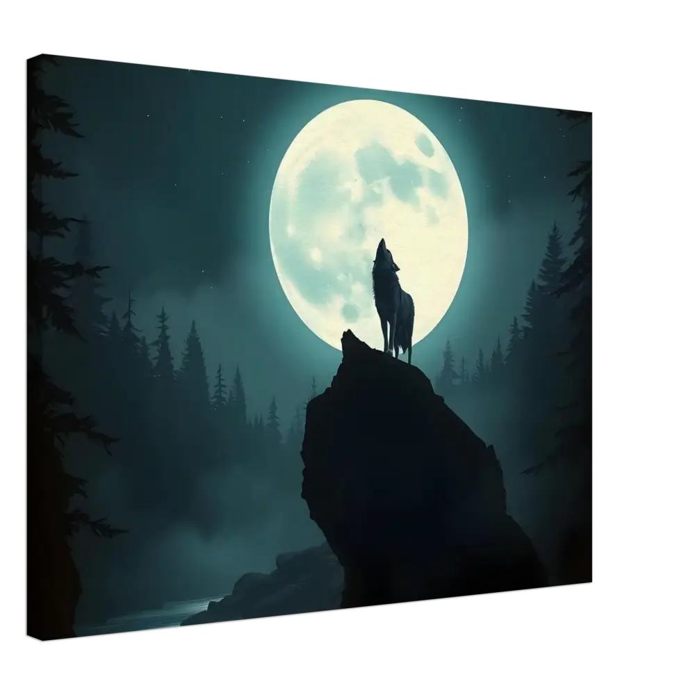 Silhouette of a howling wolf on Canvas – Howling at the Moon | PixiOnyx Lunar Reverie