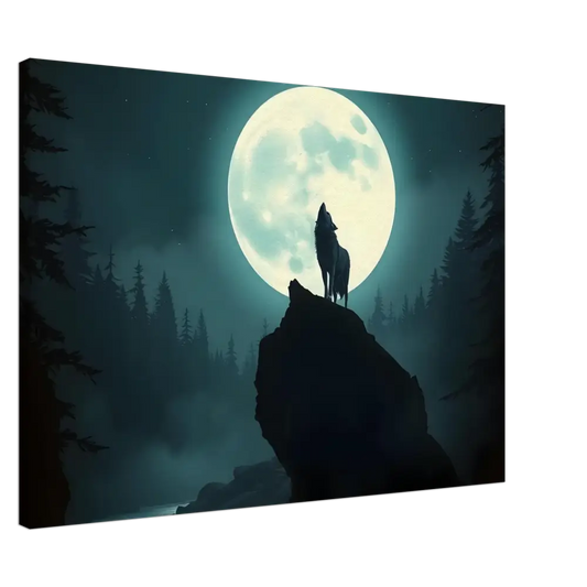 Silhouette of a howling Wolf against a full Moon on Canvas – Howling at the MoonPixiOnyx Lunar Reverie