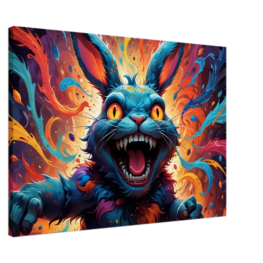 Colorful menacing rabbit art from PixiOnyx Burnstroke Series on Canvas Inferno Giggle
