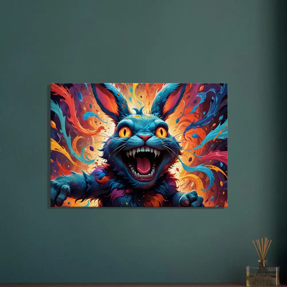Colorful menacing rabbit art from PixiOnyx Burnstroke Series on Canvas Inferno Giggle