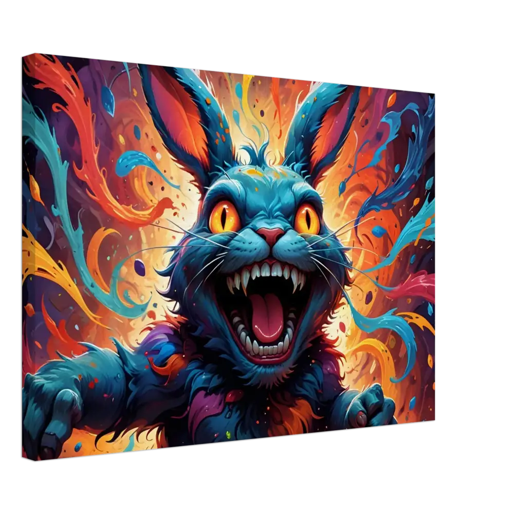 Colorful menacing rabbit painting from PixiOnyx Burnstroke Series for Canvas Inferno Giggle