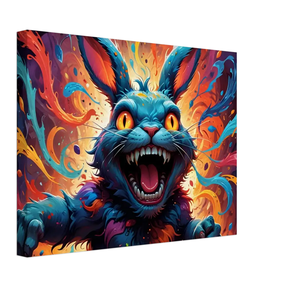 Colorful frightening rabbit canvas from PixiOnyx Burnstroke Series Psycho Cottontail Quartet