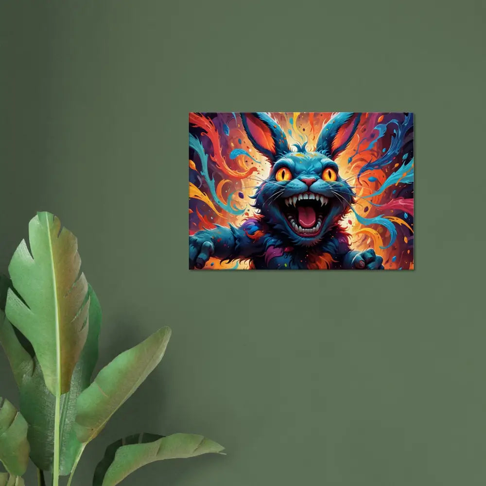 Colorful snarling rabbit artwork from PixiOnyx Burnstroke Series Canvas Inferno Giggle
