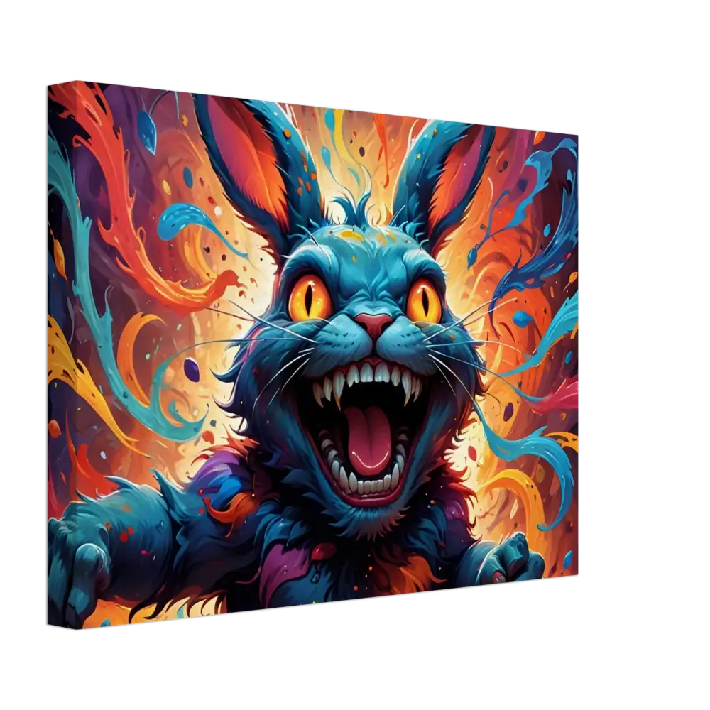 Colorful ferocious rabbit artwork from PixiOnyx Burnstroke Series Canvas Inferno Giggle