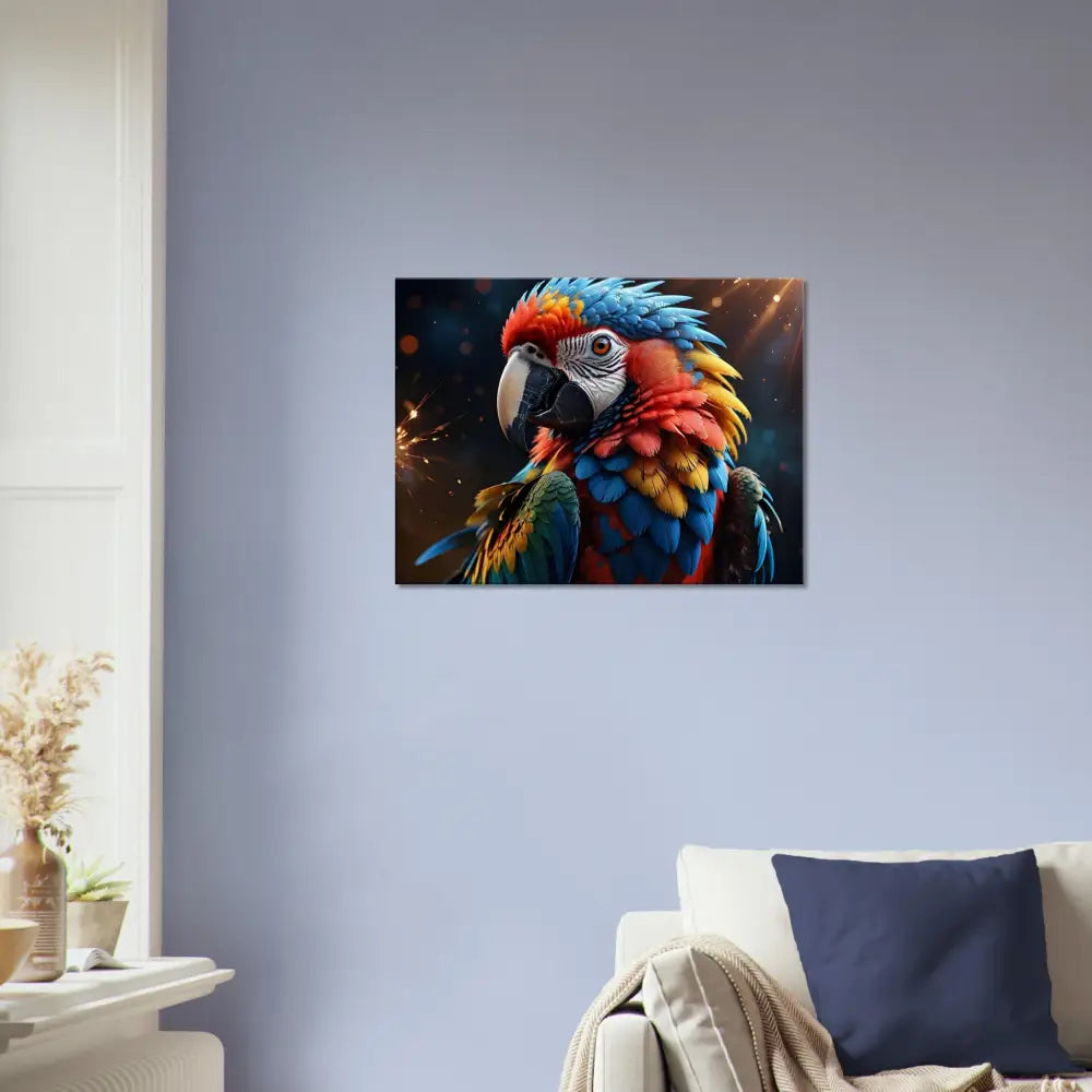 Colorful Parrot Artwork on Canvas Macaw Firelight PixiOnyx Feathered Inferno Nature Canvas