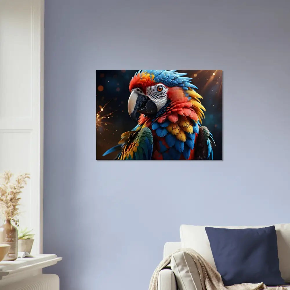 Colorful Parrot Wall Art on Canvas Macaw Firelight PixiOnyx Feathered Inferno Nature