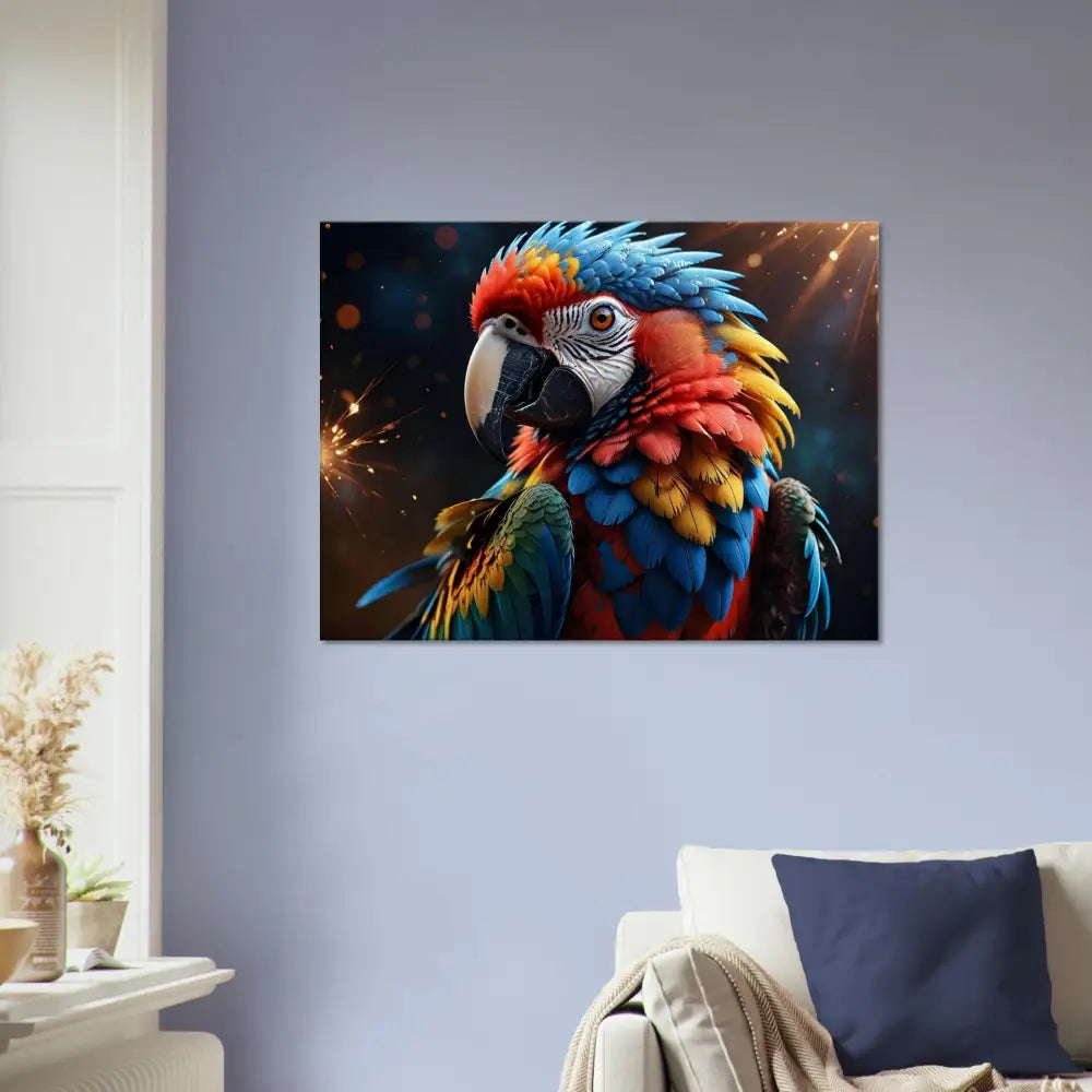 Colorful Parrot Wall Art on Canvas Macaw Firelight PixiOnyx Feathered Inferno