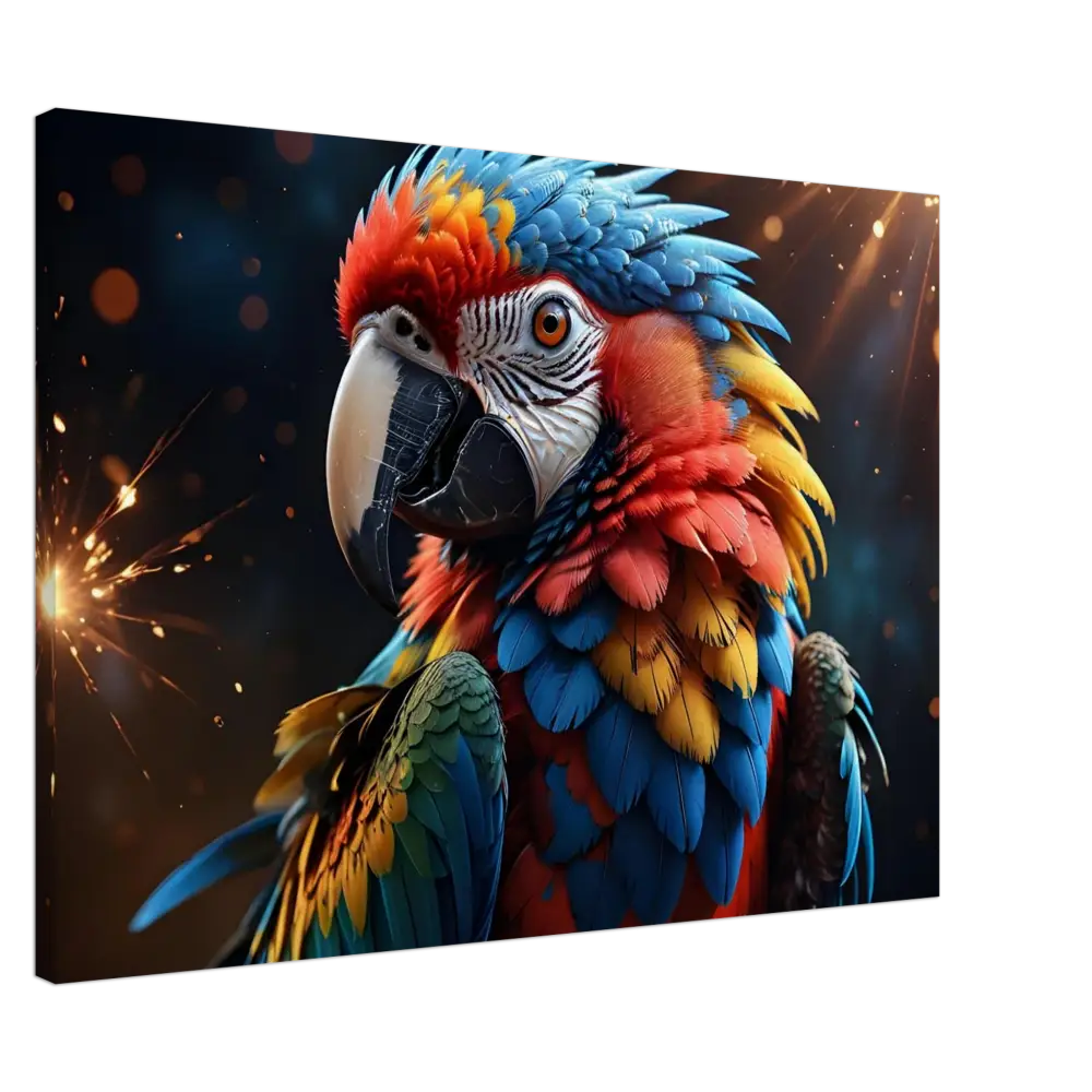 Vibrant Macaw with striking plumage on Canvas Macaw Firelight PixiOnyx Feathered Inferno Nature Canvas