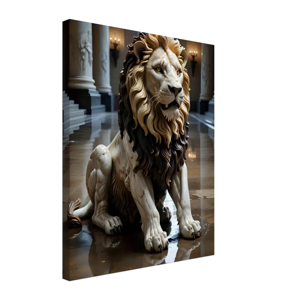 Marble Lion statue with detailed mane from PixiOnyx Regal Sculpture Series in Grand Hall