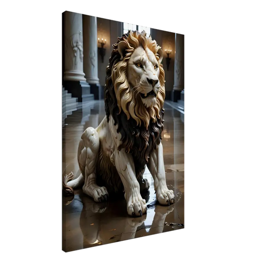 Ornate marble lion statue from PixiOnyx Regal Sculpture Series in Grand Hall Canvas product