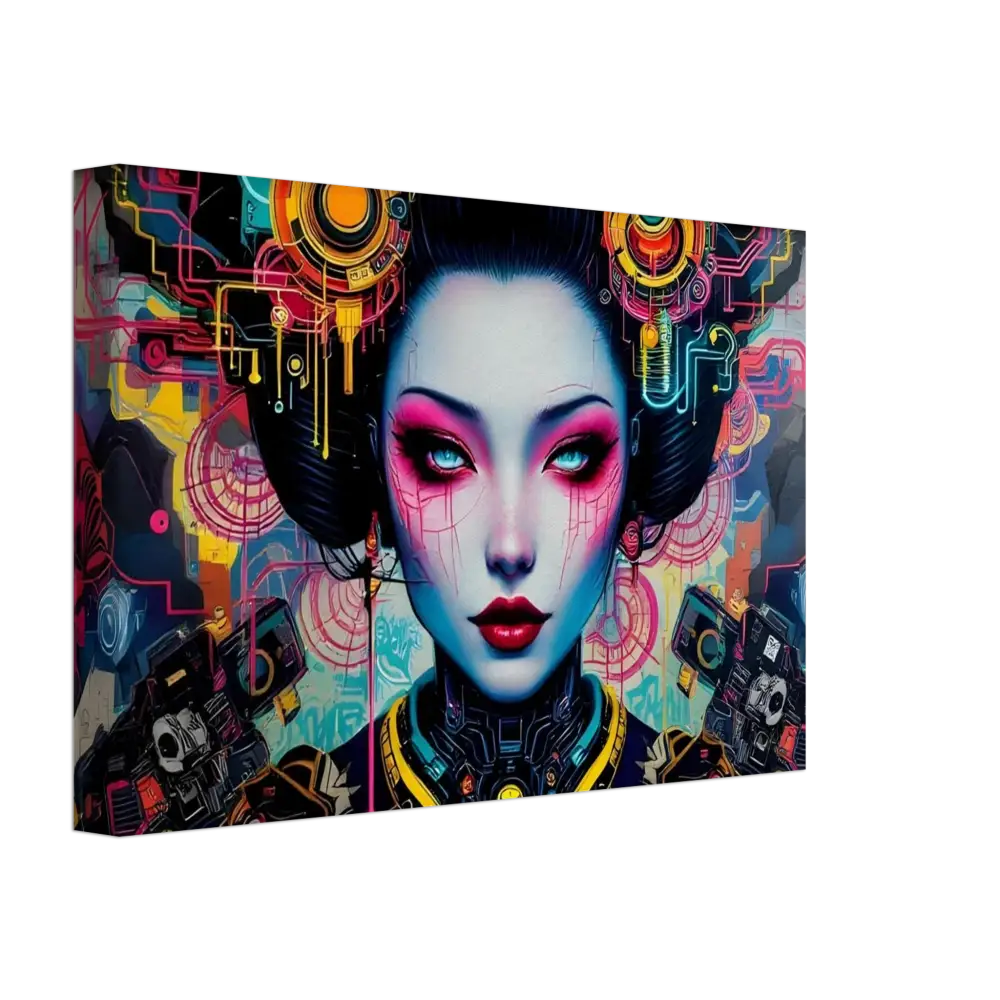 Cyberpunk geisha portrait on Canvas – Mech Shrine Geisha | PixiOnyx Urban Circuit Icon