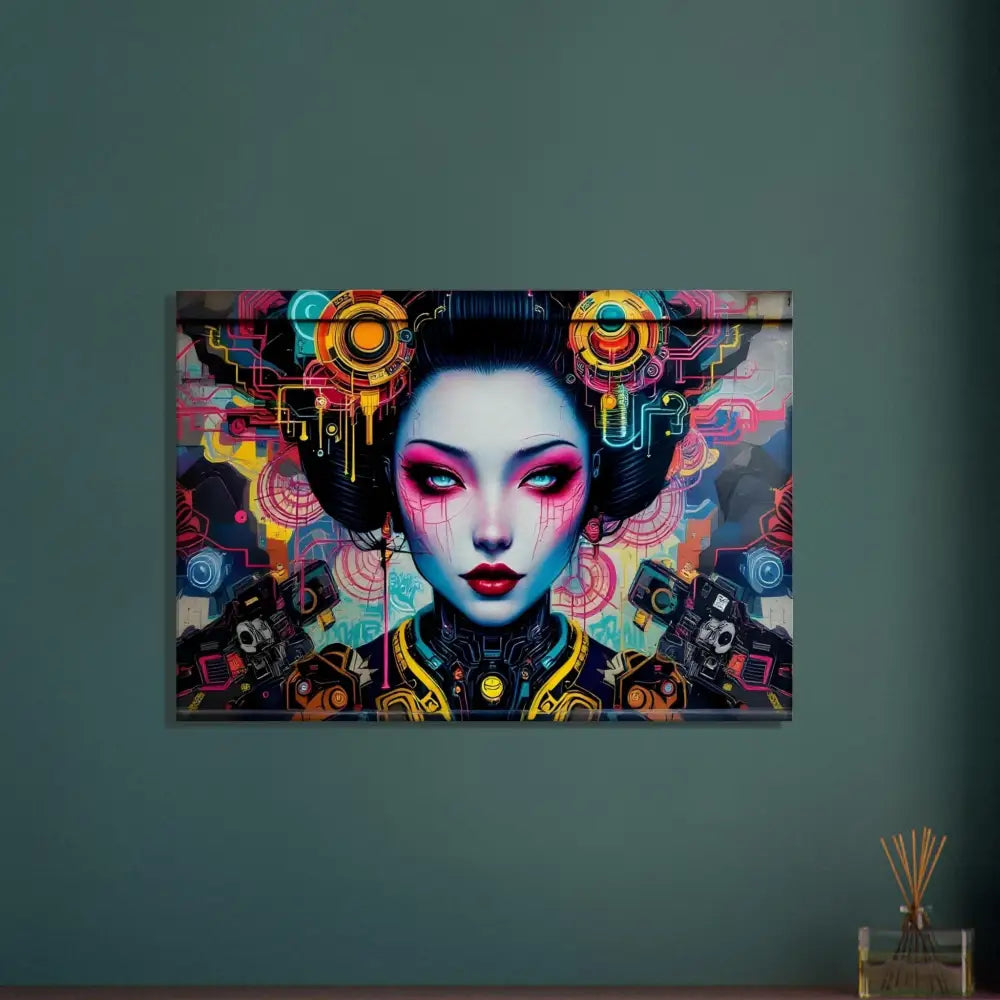 Cyberpunk Geisha artwork on Canvas Mech Shrine Geisha by PixiOnyx Urban Circuit Icon