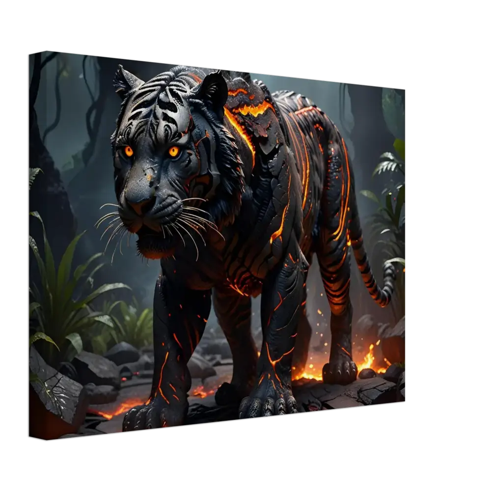 Fiery black tiger artwork on Canvas Molten Majesty PixiOnyx Naturebound Firecore Fantasy