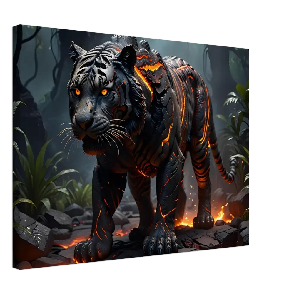 Fiery black tiger artwork on Canvas Molten Majesty PixiOnyx Naturebound Firecore Fantasy
