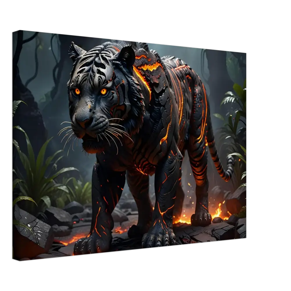 Lava-infused black tiger featuring fiery molten patterns in Canvas Molten Majesty PixiOnyx