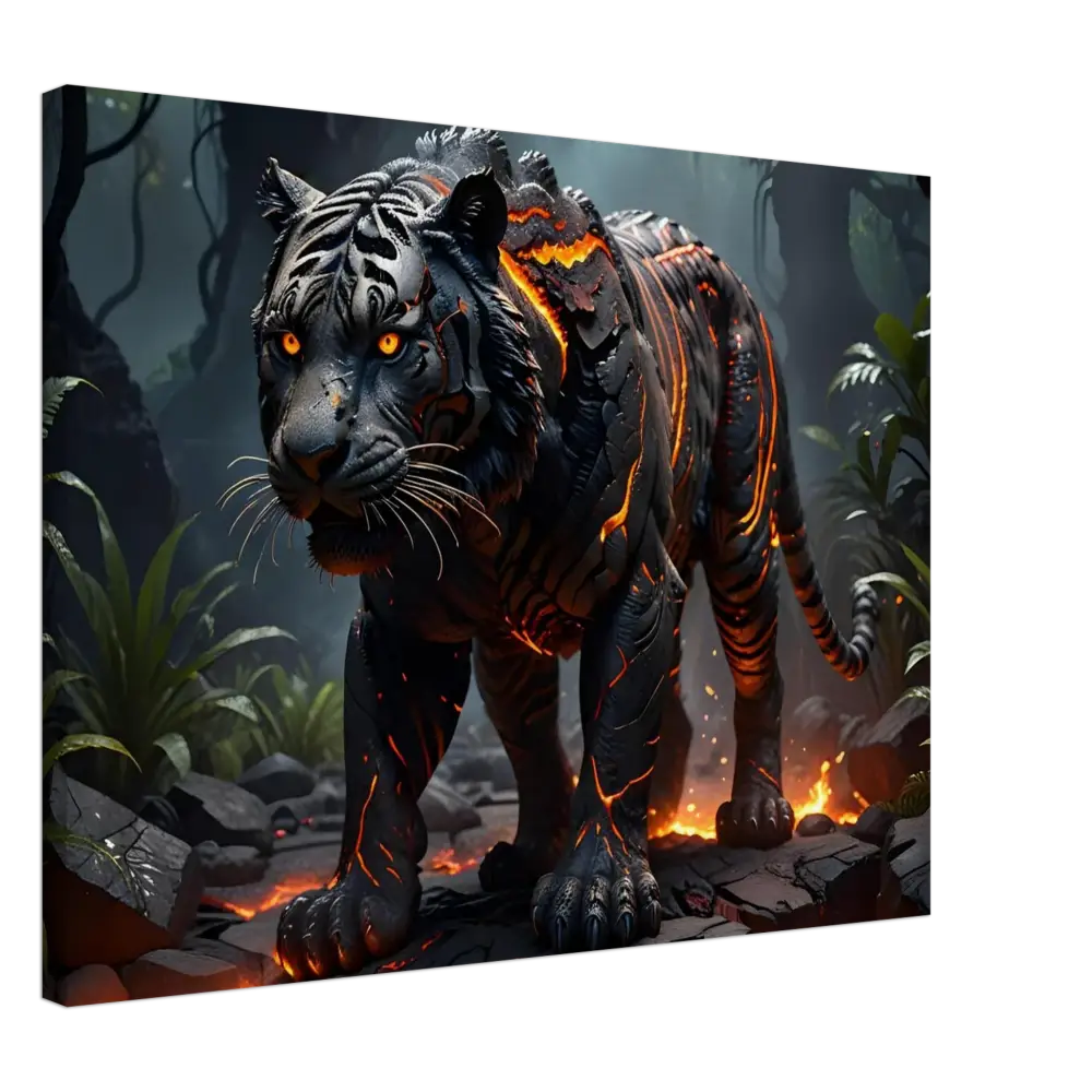 Lava-infused black tiger artwork from Canvas Molten Majesty PixiOnyx Naturebound Firecore Fantasy