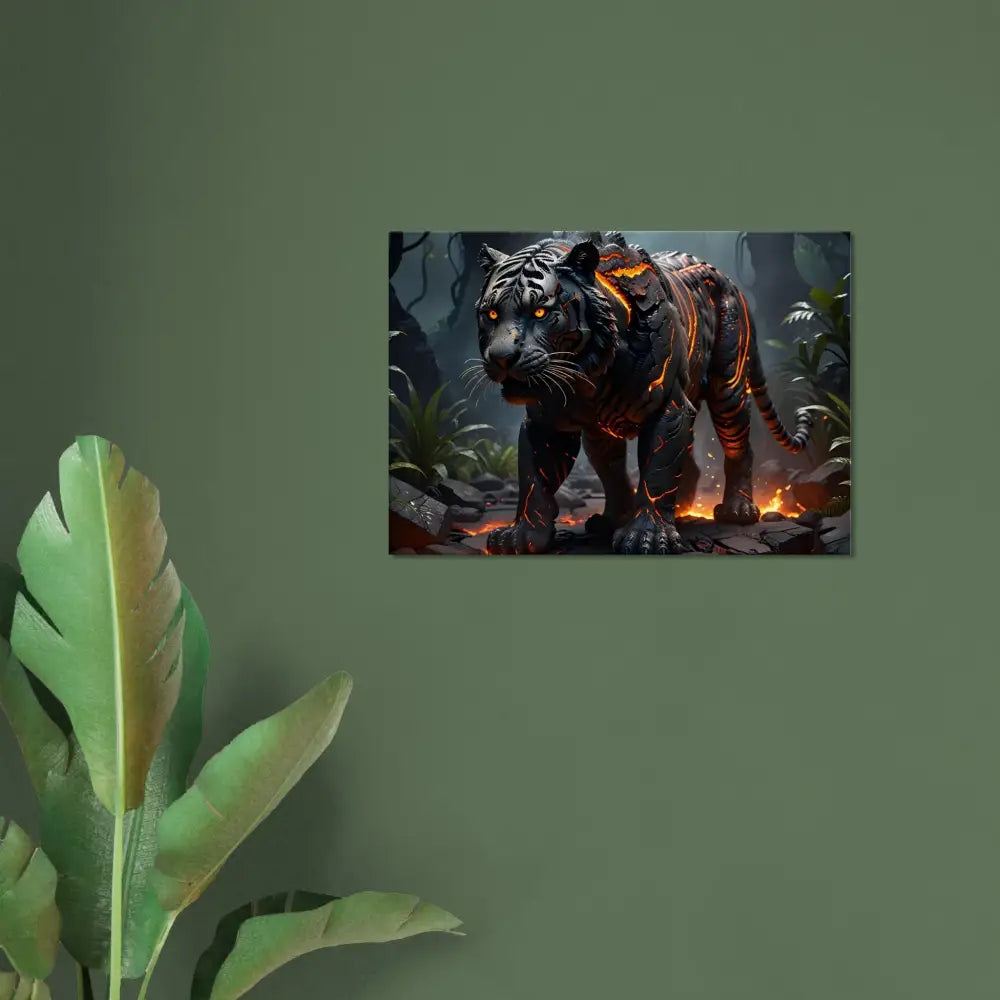 Volcanic tiger poster displayed on Canvas Molten Majesty PixiOnyx Naturebound Firecore Fantasy