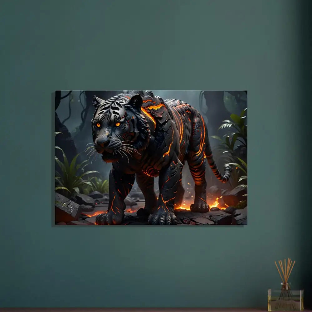 Lava-infused tiger canvas art from PixiOnyx Naturebound Firecore Fantasy collection