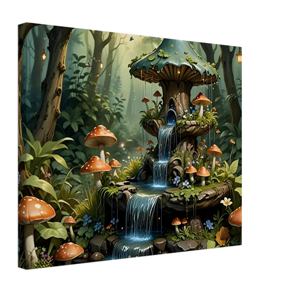 Enchanting mushroom fountain in a whimsical forest for PixiOnyx Fantasy Nature Display
