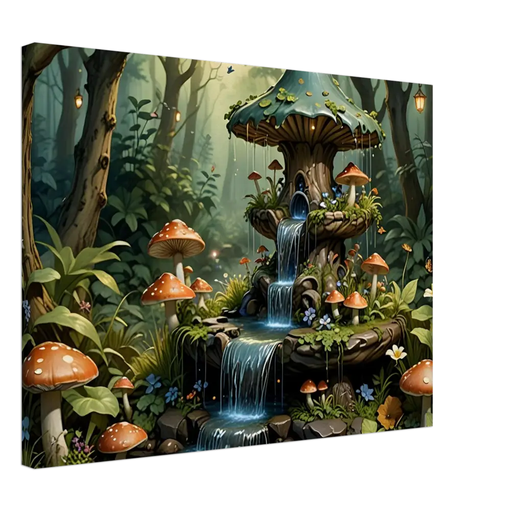Whimsical Mushroom Fountain from Canvas Mushroom Cascade Shrine PixiOnyx Fantasy Nature Display