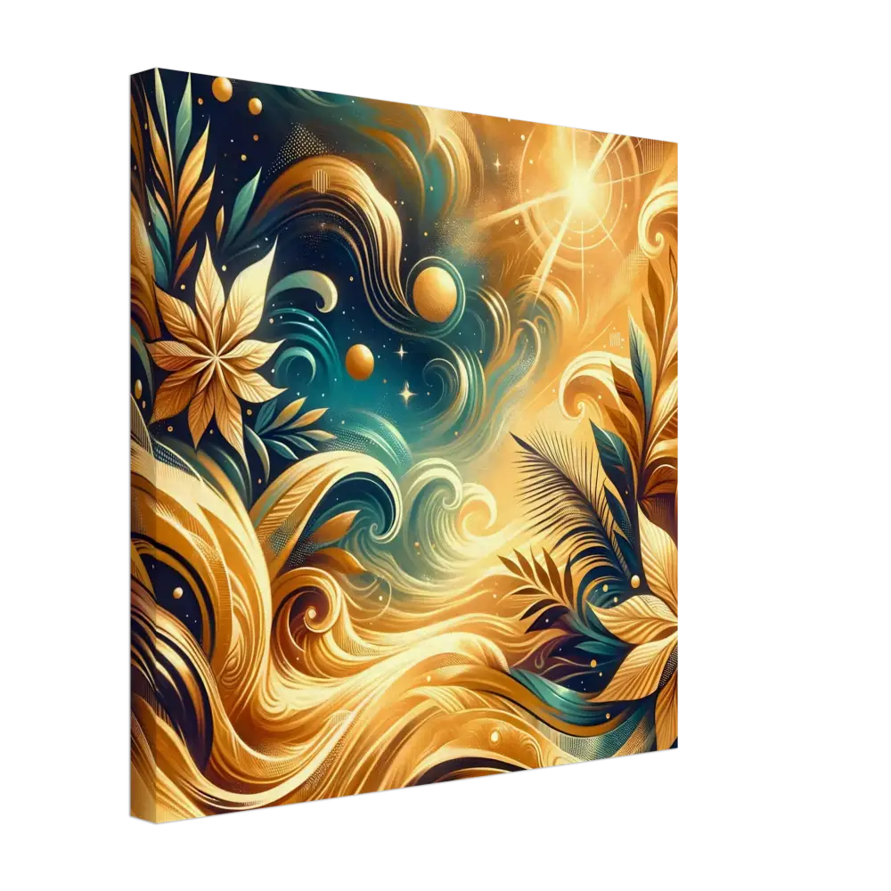 Abstract golden floral canvas art from the Nebula Bloom Cascade PixiOnyx series
