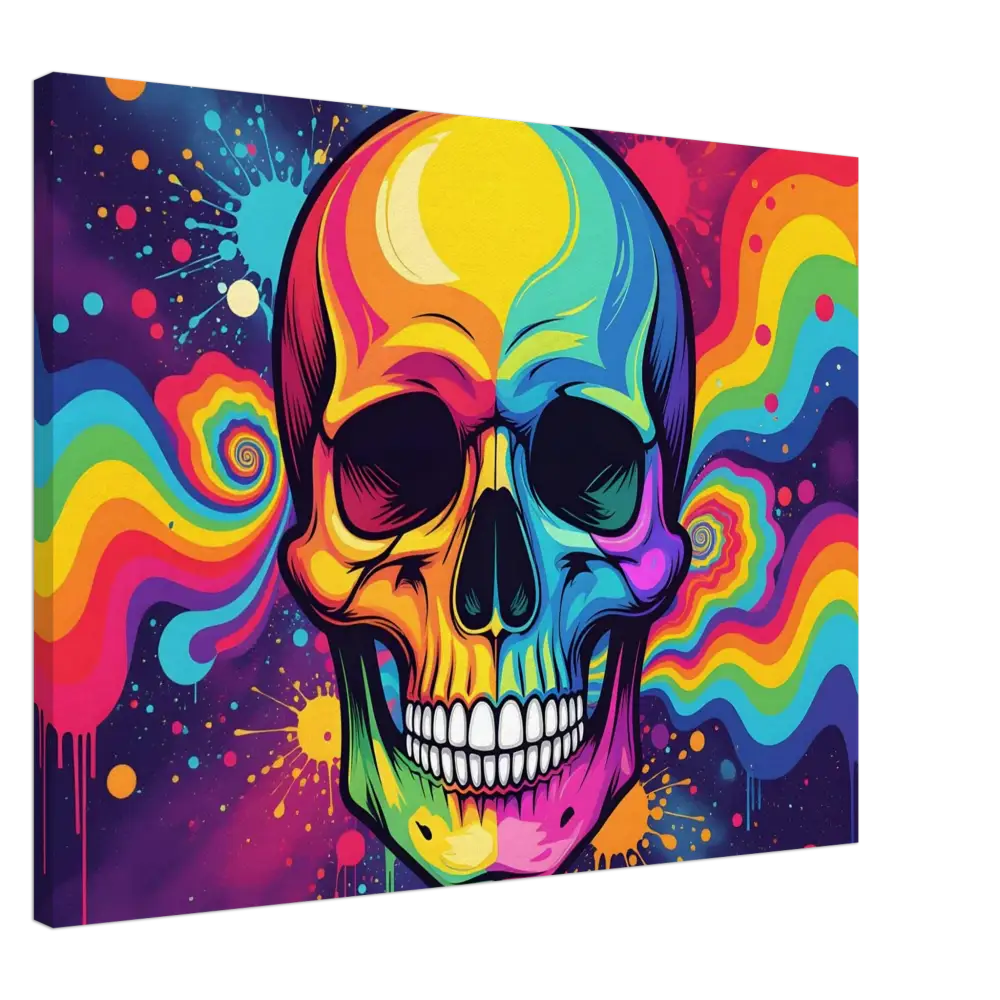 Colorful skull artwork on Canvas Neon Psychedelic Skull by PixiOnyx Urban Gallery