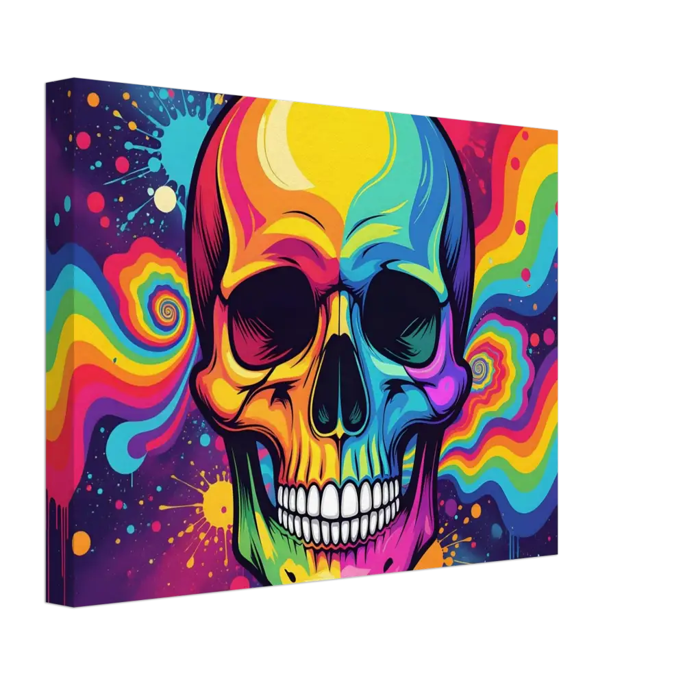 Colorful psychedelic skull canvas artwork from PixiOnyx Urban Gallery