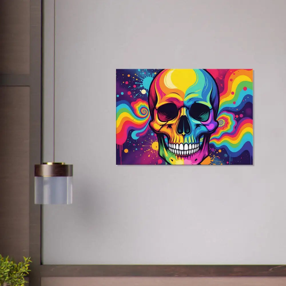Colorful skull artwork on Canvas Neon Psychedelic Skull by PixiOnyx Abstract Urban Gallery