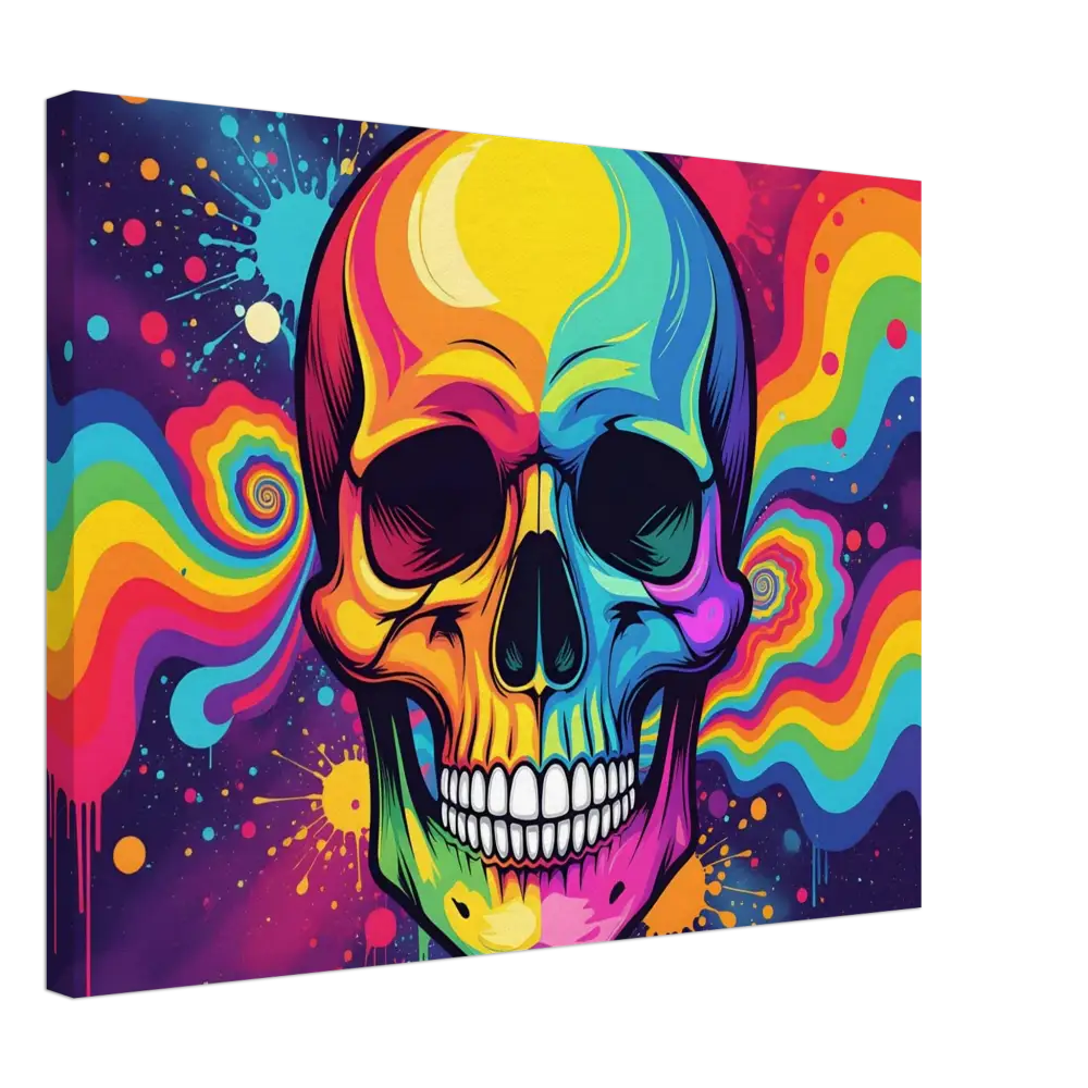 Colorful neon psychedelic skull art on Canvas by PixiOnyx Urban Gallery