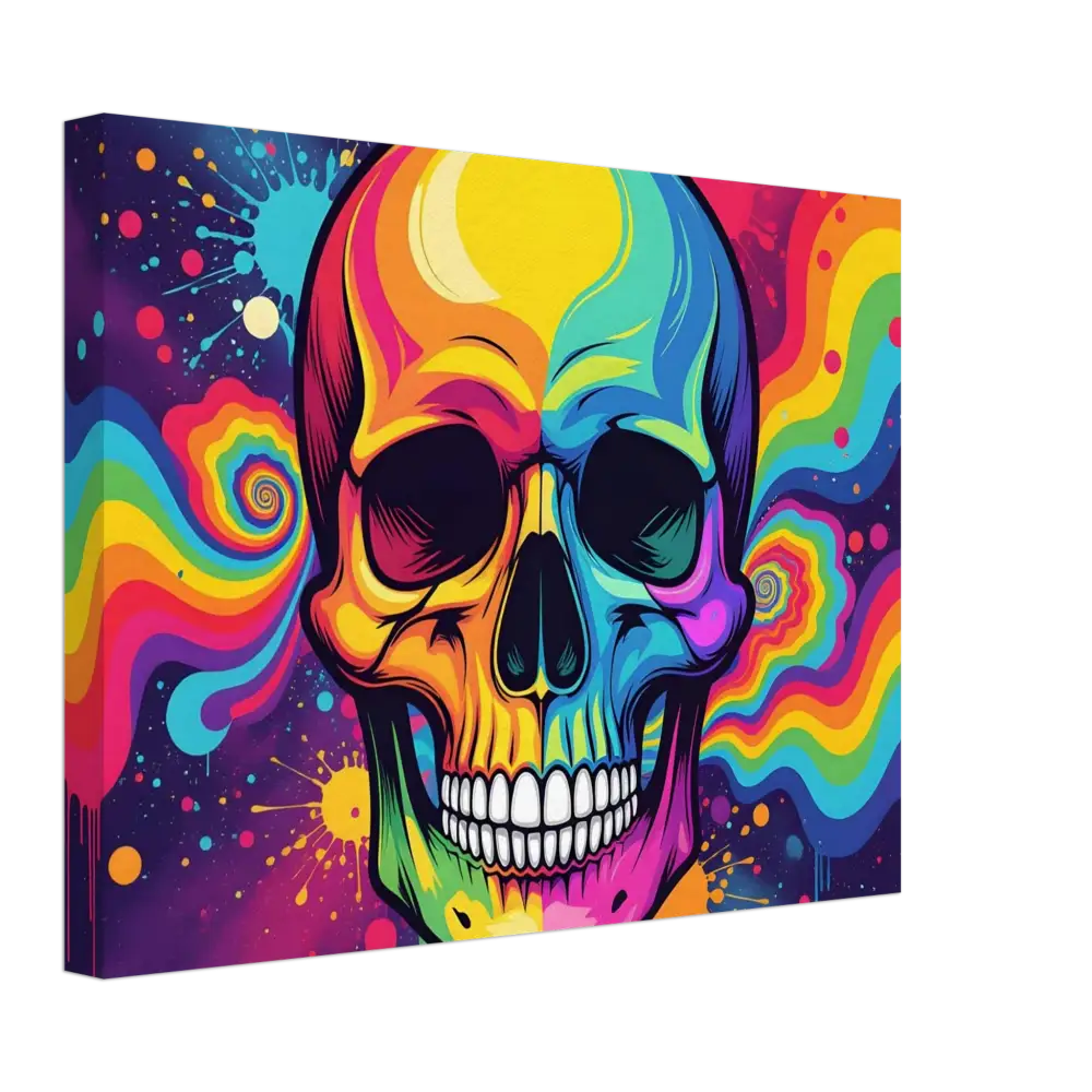 Colorful psychedelic skull canvas artwork from PixiOnyx Urban Gallery