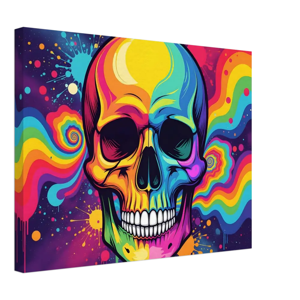 Colorful Psychedelic Skull Art on Canvas Neon Neon Psychedelic Skull PixiOnyx Urban Gallery
